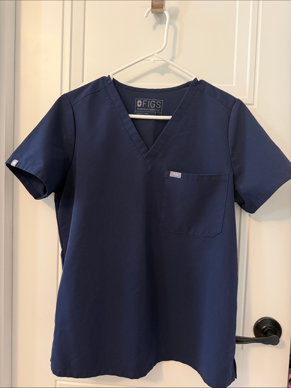 Figs Navy V-Neck Scrub Top with Chest Pocket